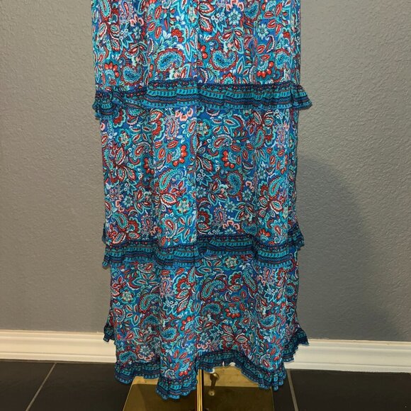 J. JILL COASTAL RUFFLES Midi Dress Royal Blue Paisley Print - New with Tags - S - Picture 9 of 16